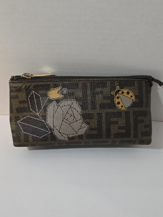 Fendi Handbags - Fendi Brown Monogram Canvas Floral Zip Pouch